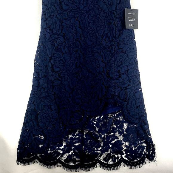 Lulus Flirting with Desire Bodycon Navy Blue Lace Fringe Dress NWT Size XL - Picture 9 of 13